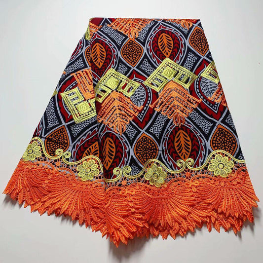 Lace Orange African Craft Fabrics for sale